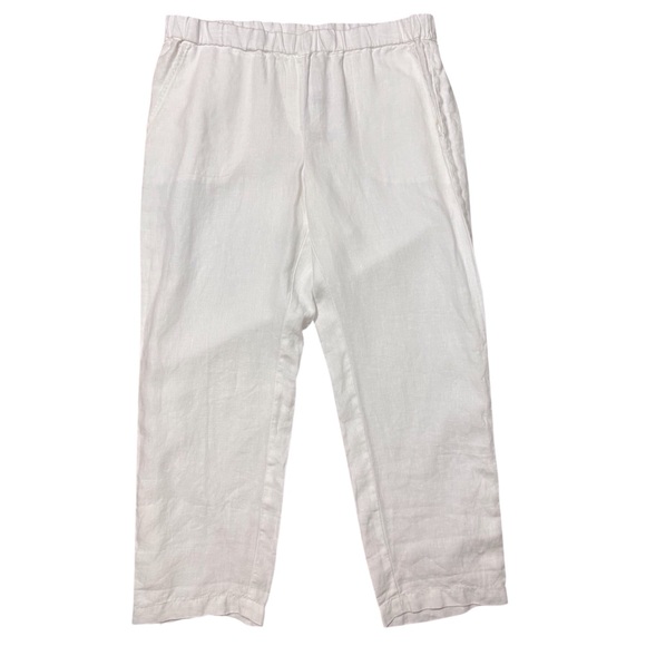 J. Jill Pure Jill Size Large Petite White Linen Beach Pull On Pants Roll Tab Hem - Picture 1 of 8